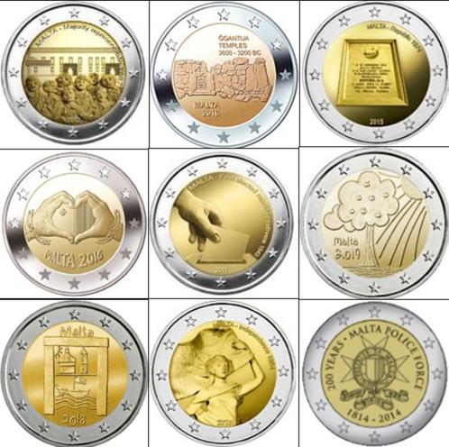 2 Euro CC-Munten Malta 2016 t/m 2021 (vers uit de rol) UNC, Postzegels en Munten, Munten | Europa | Euromunten, 2 euro, Malta