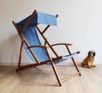Houten vintage strandstoel - Reyne. Blauwe retro tuinstoel, Ophalen, O, O, Inklapbaar