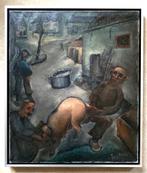 ==== Het weerbarstige varken = c a 1940 = GESIGNEERD ====, Antiek en Kunst, Kunst | Schilderijen | Klassiek, Ophalen of Verzenden