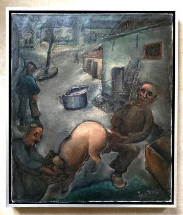 ==== Het weerbarstige varken = c a 1940 = GESIGNEERD ==== beschikbaar voor biedingen