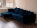 Blauwe velvet bank, Ophalen, 250 tot 300 cm, Hoekbank, Driepersoons