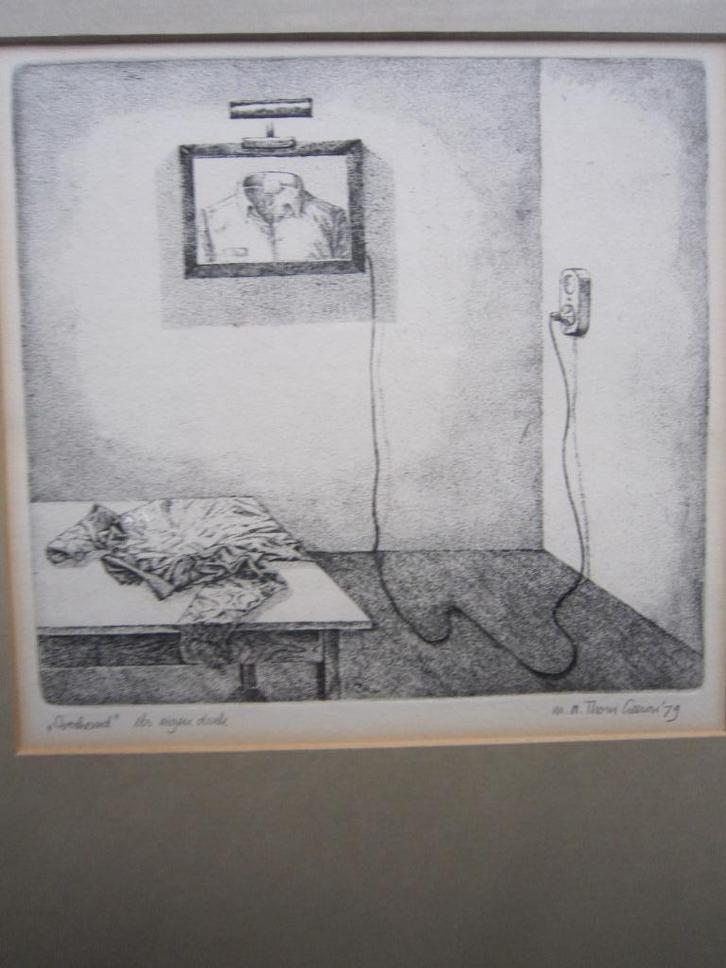 MARK THORN, Leuke Ets Overhemd met Lampje erboven, Antiek en Kunst, Kunst | Etsen en Gravures, Ophalen