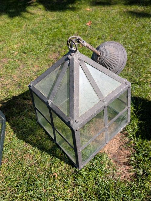 Oude Stallamp / Buitenlamp met Glas, Huis en Inrichting, Lampen | Hanglampen, Gebruikt, Minder dan 50 cm, Glas, Metaal, Ophalen