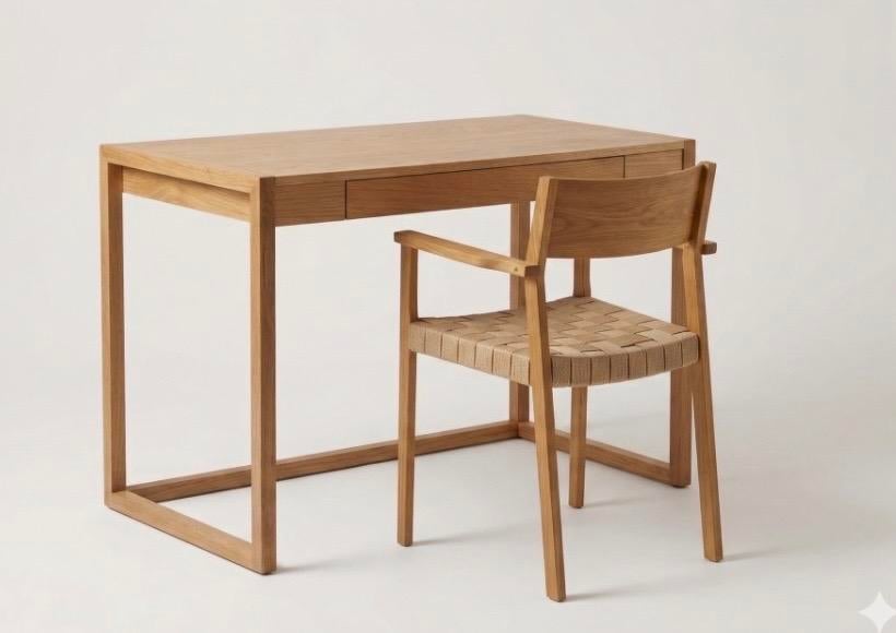 Stijlvol houten bureau met lade en bijpassende stoel, Huis en Inrichting, Bureaus, Ophalen, Overige typen, Bruin, Zo goed als nieuw