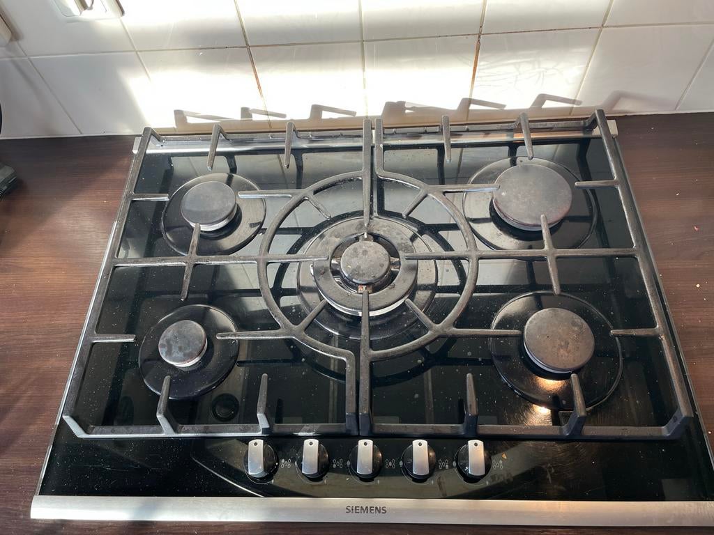 Siemens Gas op Glas Kookplaat - 4 Kookzones & Wokbrander, Ophalen, Gebruikt, Gas, 5 kookzones of meer