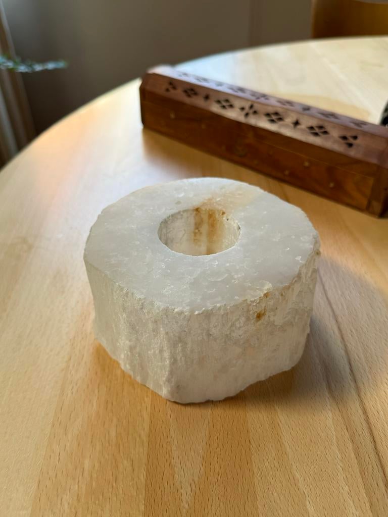 Bergkristal Theelichthouder - Ruwe Afwerking, Overige materialen, Wit, Ophalen of Verzenden, Zo goed als nieuw