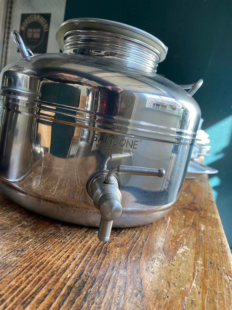 Twee Sansone RVS olijfolievaten 10L - Italiaans design, Ophalen, Gebruikt