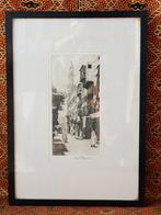 Mooie originele antieke ingelijste ets uit Engeland 37 cm.