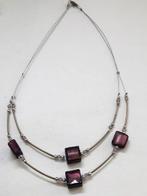 Prachtige Design ketting, paarse blokjes & messing (6917), Ophalen, Nieuw, Paars, Overige materialen