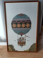 Vintage Borduurwerk in Lijst - Luchtballon 87x55cm, Ophalen, Gebruikt, 75 cm of meer, 50 tot 75 cm