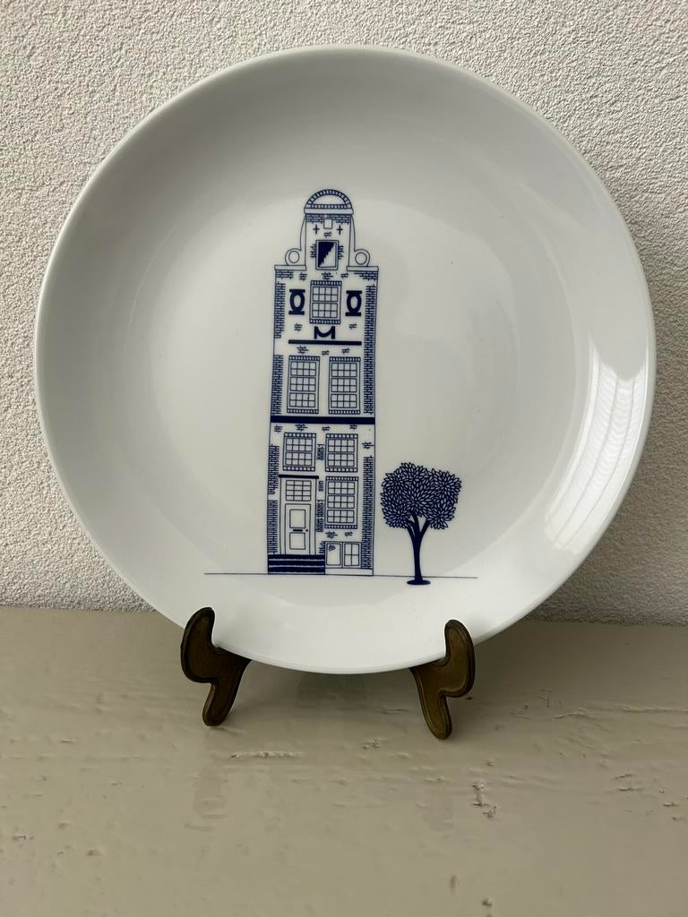 Kunstbord / Serveerbord met Pakhuis~Grachtenpand~Porselein, Antiek en Kunst, Ophalen of Verzenden