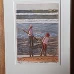 Marcel Schellekens, kleuren ets, kinderen op zee, 2008, Antiek en Kunst, Kunst | Etsen en Gravures, Ophalen of Verzenden