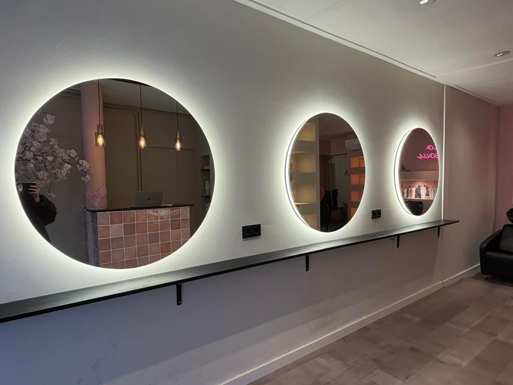 2 Luxe ronde LED kappersspiegels – 100 cm, Knippen