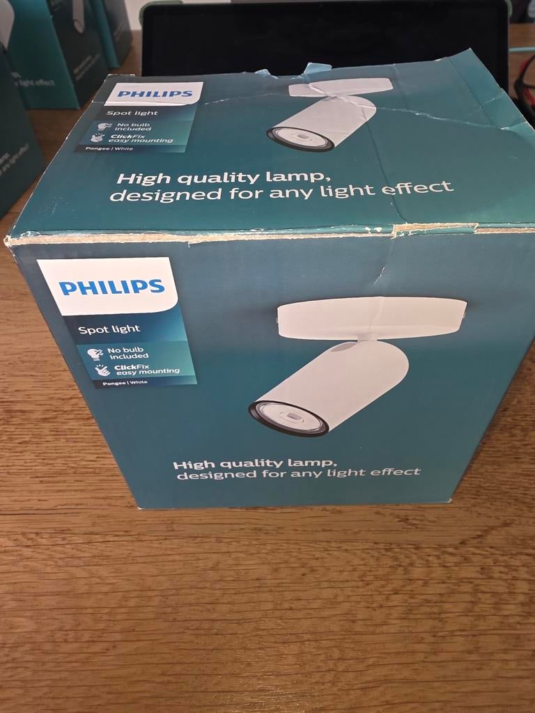 4x Philips opbouwspot Pongee wit, Huis en Inrichting, Lampen | Spots, Ophalen, Nieuw, Metaal of Aluminium