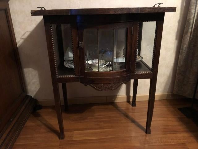 Theekastje antiek hout met geslepen glas, Ophalen