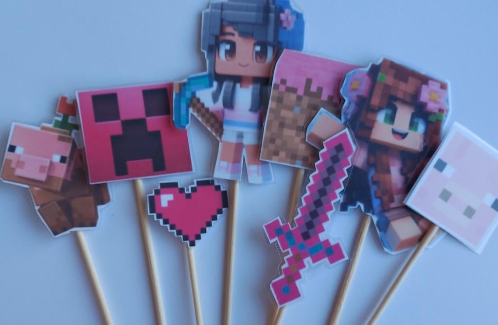 Minecraft meisjes roze traktatie prikker, Ophalen of Verzenden, Nieuw, Versiering, Verjaardag