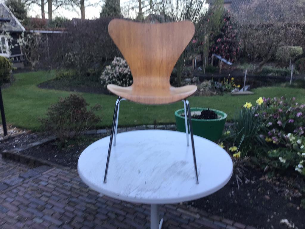 Te koop 7 Fritz Hansen vlinderstoelen, Ophalen, Bruin, Vintage, Zo goed als nieuw