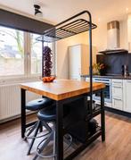 Keukeneiland zwart/eiken met opbergrek - 126x79x90 cm, Ophalen, Gebruikt, 100 tot 150 cm, 75 cm of meer