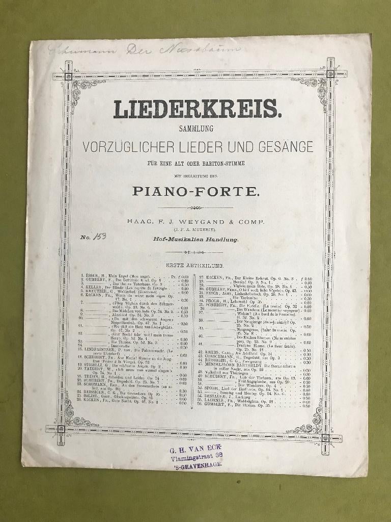 R. Schumann - Der Nussbaum, voor alt of bariton met pianobeg, Zang, Gebruikt, Klassiek, Ophalen of Verzenden