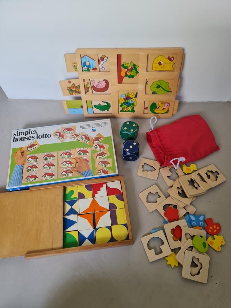 Pakket Vintage Simplex Houten Spellen - Educatief, Kinderen en Baby's, Speelgoed | Houten speelgoed, Ophalen, Gebruikt, Overige typen
