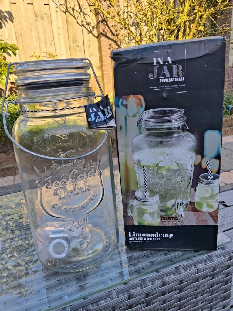 Grote glazen limonadetap 4 L/ drankdispenser met kraantje, Nieuw, Gusta, Ophalen of Verzenden, Glas
