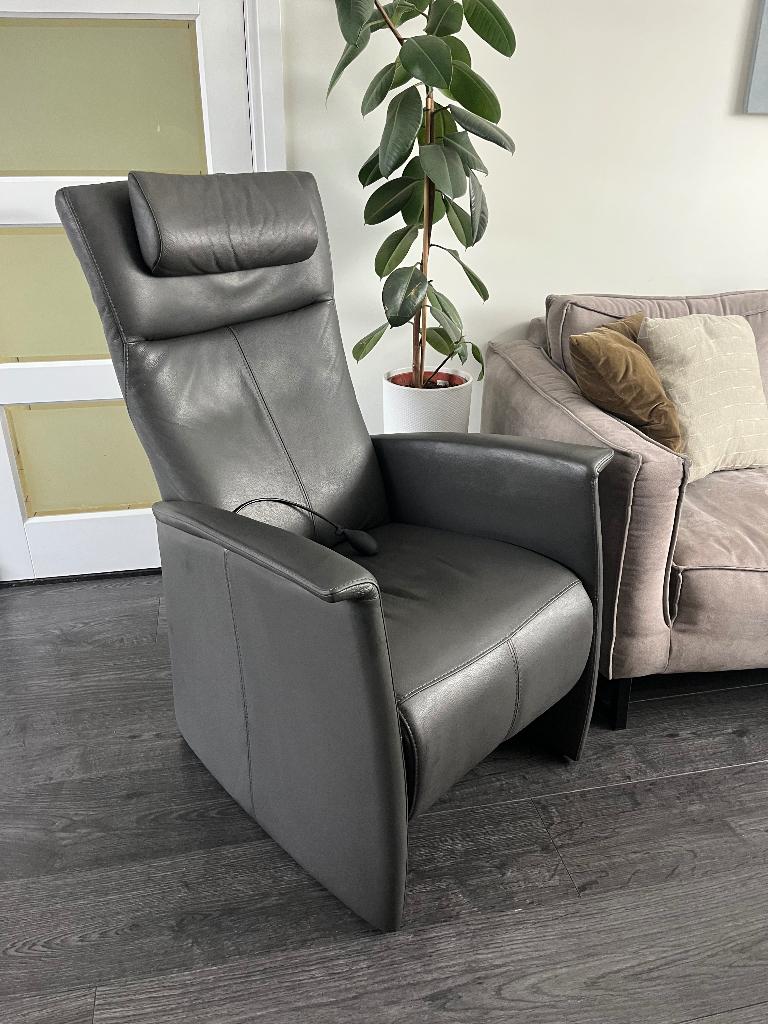 Prominent Relaxfauteuil Grijs Leer L Toscana Handmatig, Huis en Inrichting, Fauteuils, Minder dan 75 cm, Leer, Ophalen of Verzenden
