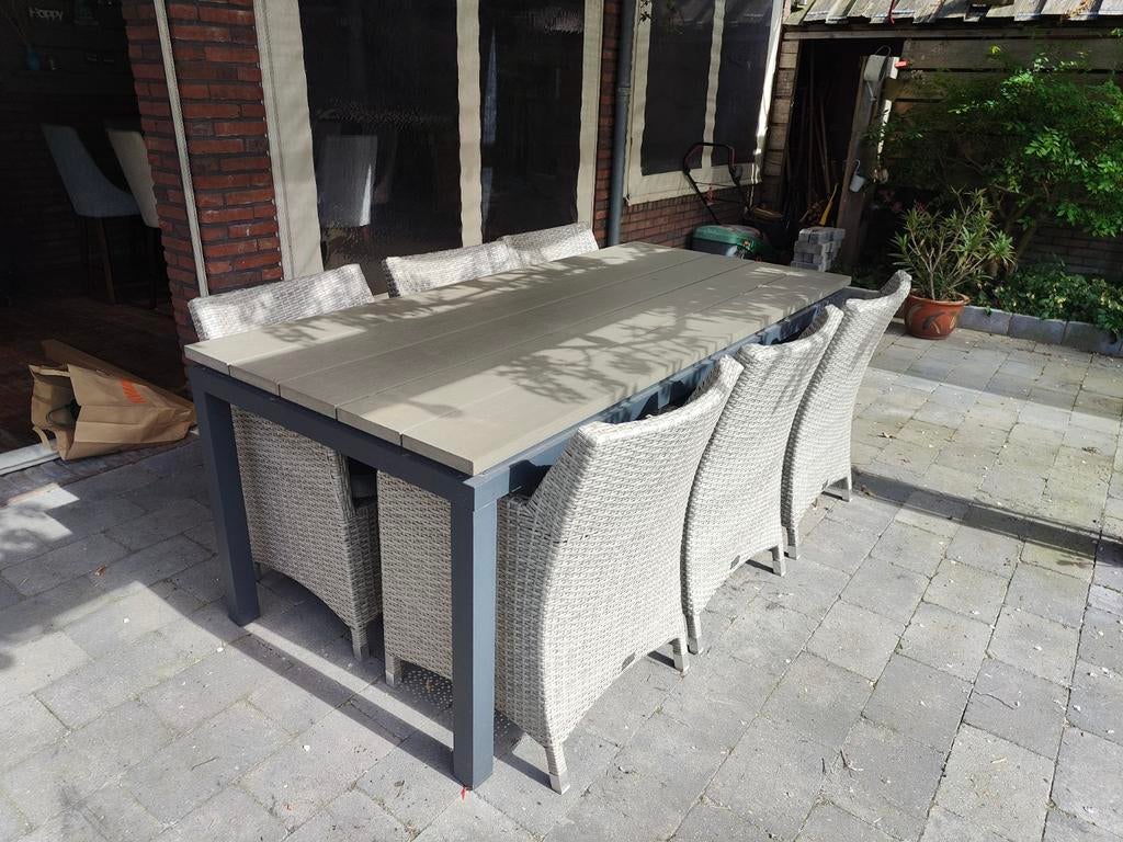 6 Wicker tuinstoelen met zitkussens, Ophalen of Verzenden, Gebruikt, Wicker