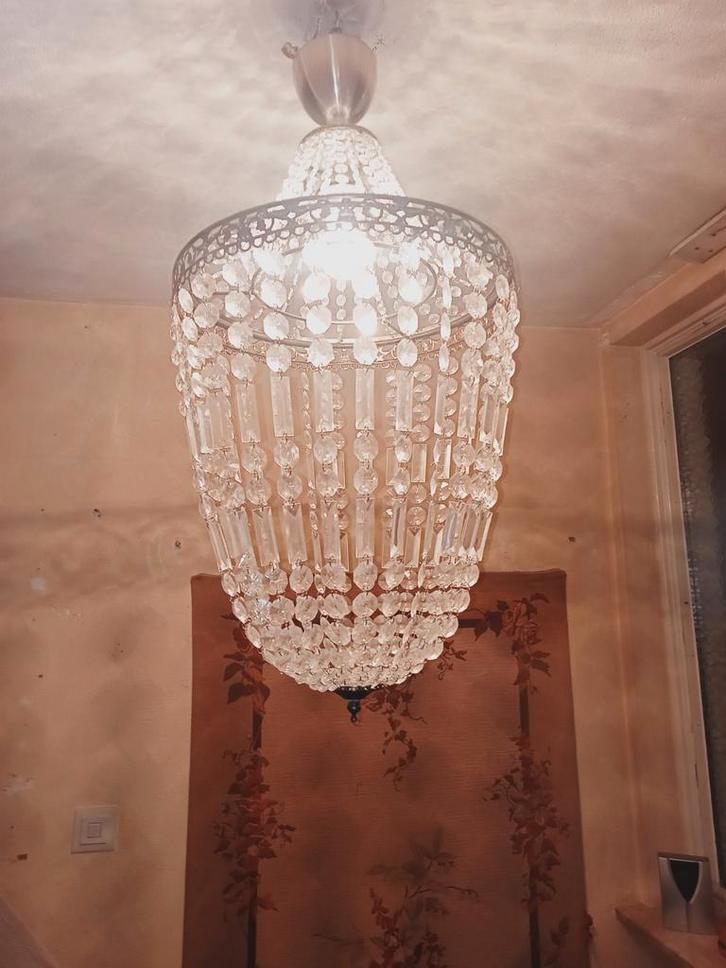 Elegante glazen kroonluchter, Huis en Inrichting, Lampen | Kroonluchters, Zo goed als nieuw, Glas, Metaal, Ophalen