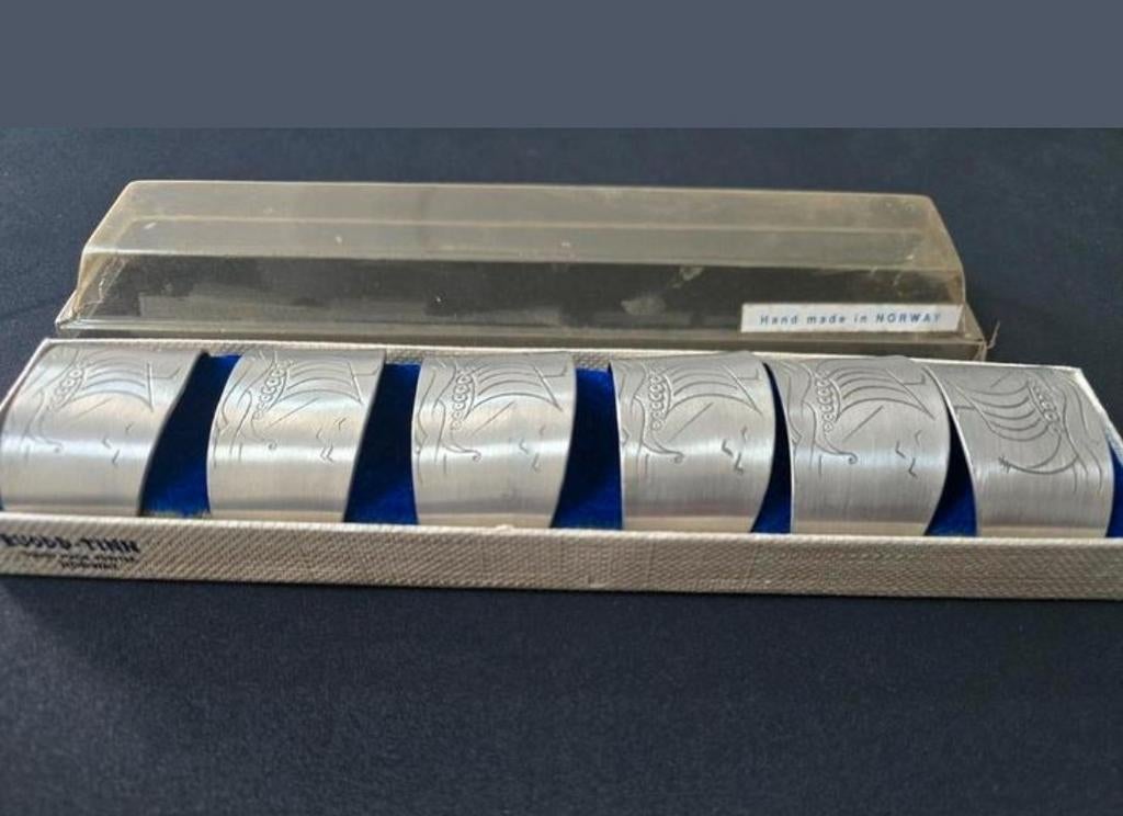 Vintage Noorse Servetringen Tinn Viking Schepen, Verzenden