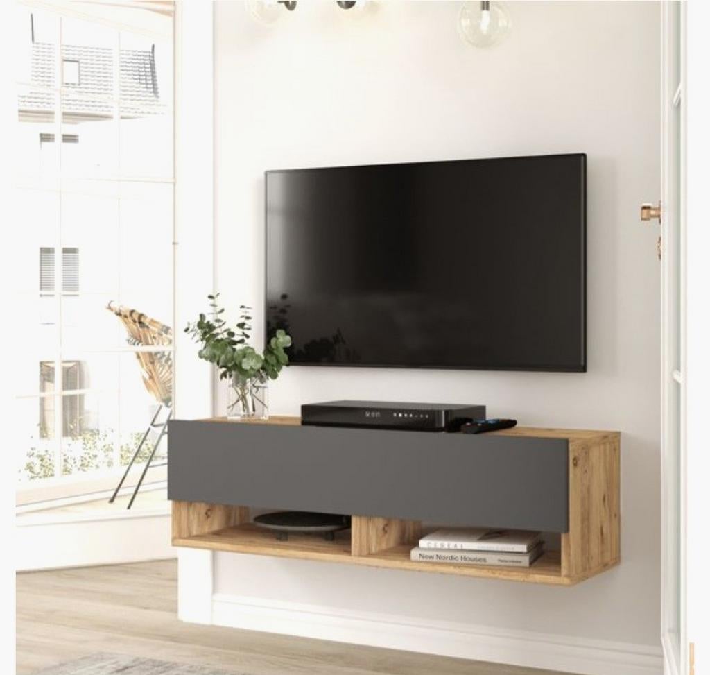 Nieuw tv-meubel houtkleur/antraciet, Huis en Inrichting, Kasten | Televisiemeubels, Eikenhout, Nieuw, Minder dan 100 cm, 25 tot 50 cm