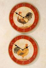 Mooie Wandklok, ronde Klok met Haan, Kip, oranje rood, Pasen, Ophalen of Verzenden, Nieuw, Analoog, Wandklok