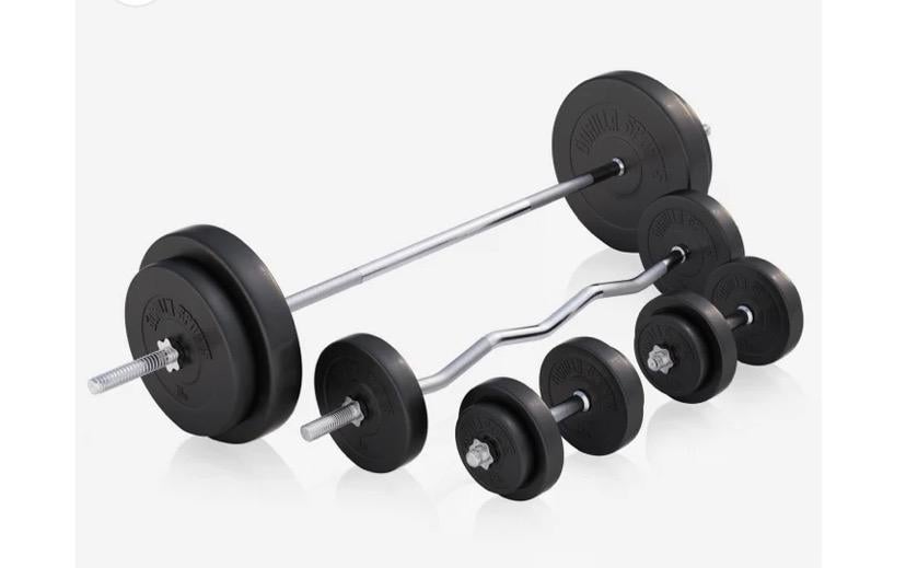 Halterbank met 100kg halterset van gorillasports, Ophalen, Zo goed als nieuw, Halterset