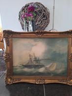 Replica Raderstoomschip Art et Amecitiae met brocante lijst, Antiek en Kunst, Kunst | Schilderijen | Klassiek, Ophalen of Verzenden
