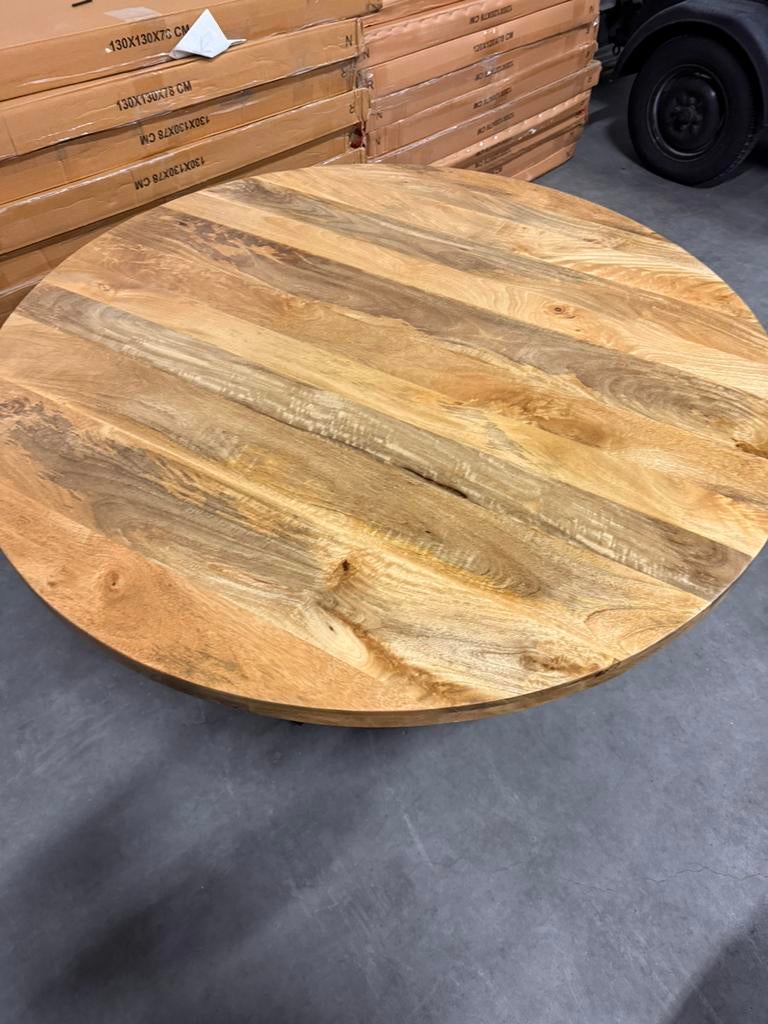 Nieuwe mango eettafel 130 cm doorsnee, Huis en Inrichting, Tafels | Eettafels, Ophalen, Nieuw, Rond, 100 tot 150 cm