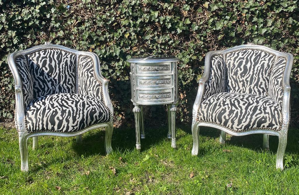 Zebra fauteuil set, Ophalen, Gebruikt, Barok, Minder dan 75 cm