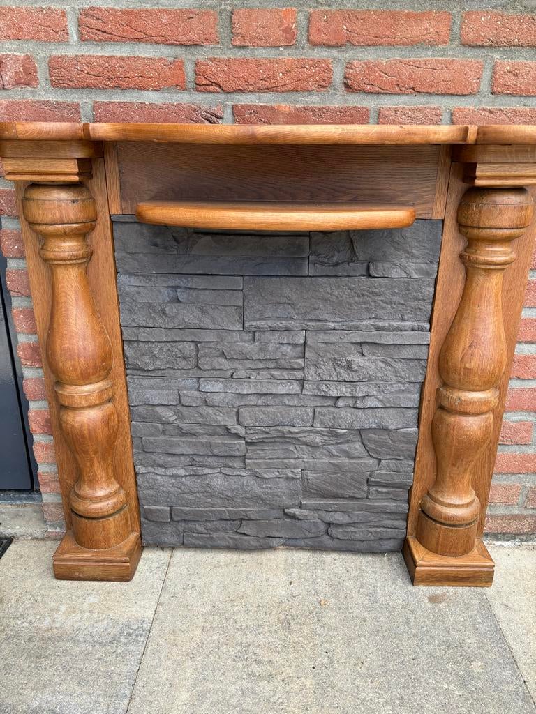 Mooie houten open haard ombouw met stenen achterwand, Ophalen of Verzenden, Gebruikt, Inbouwhaard, Overige soorten