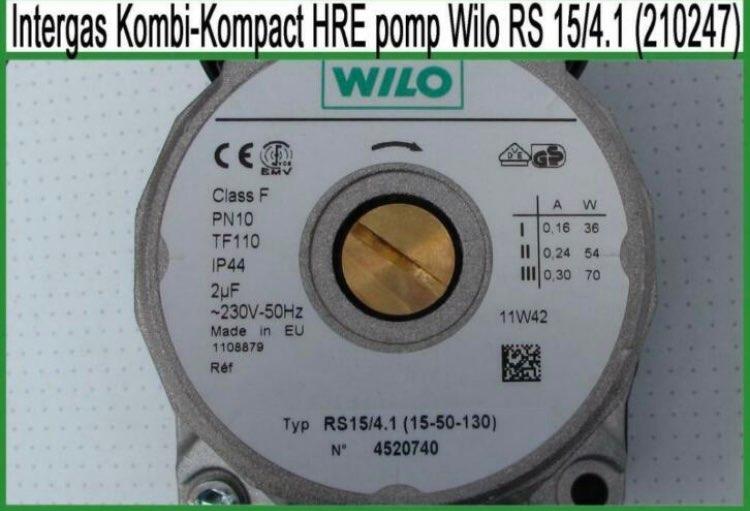 INTERGAS KOMBI-KOMPACT HRE POMP WILO RS 15/4.1 (15-50-130), Niet ingevuld, Niet ingevuld, Ophalen of Verzenden, Zo goed als nieuw