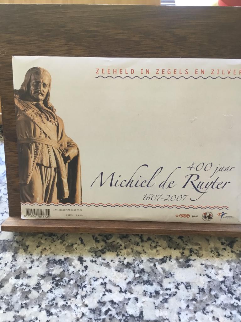 Zilveren Vijfje Michiel de Ruyter met postzegels, Postzegels en Munten, Ophalen of Verzenden, Nederland
