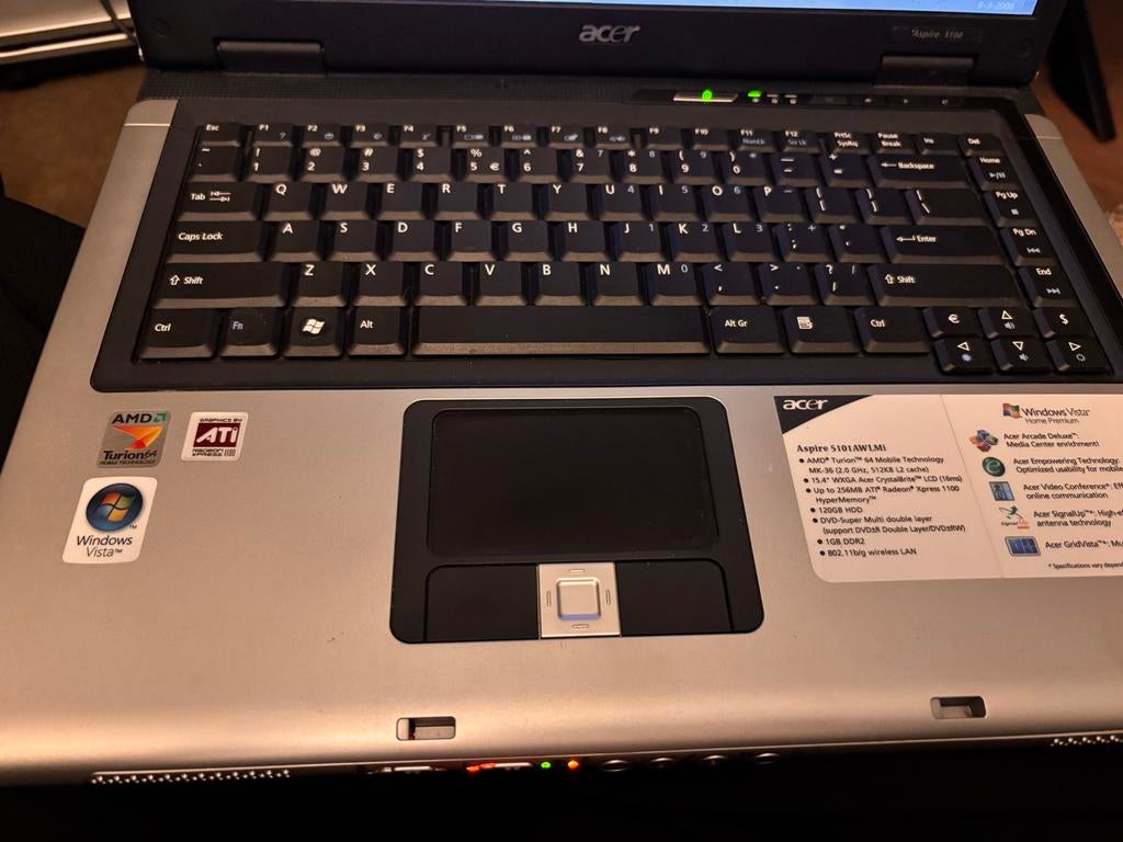 Acer Aspire 5100 Series Laptop + oplader, Computers en Software, Windows Laptops, Ophalen, Gebruikt, HDD, Minder dan 4 GB