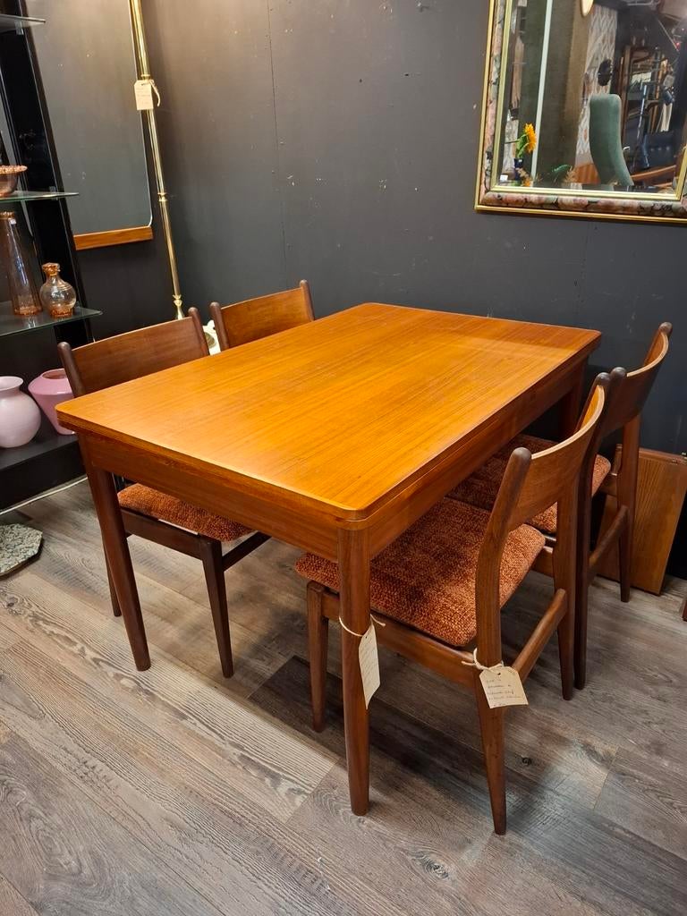 Vintage uitschuifbare eettafel teak tafel mid century design, Ophalen, 100 tot 150 cm, 50 tot 100 cm, Zo goed als nieuw