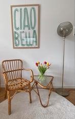 Rotan stoel en bijzet tafel, Ophalen, Gebruikt, Bruin, Riet of Rotan