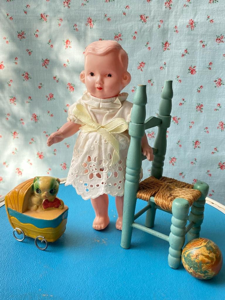 Vintage klein popje Fifties pop Japan 1950, H15, Verzamelen, Poppen, Ophalen of Verzenden, Pop