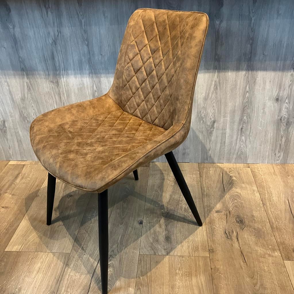 6 nieuwe eetkamer stoelen  groen-cognac-antraciet STUNTPRIJS, Huis en Inrichting, Stoelen, Ophalen, Overige kleuren, Overige materialen