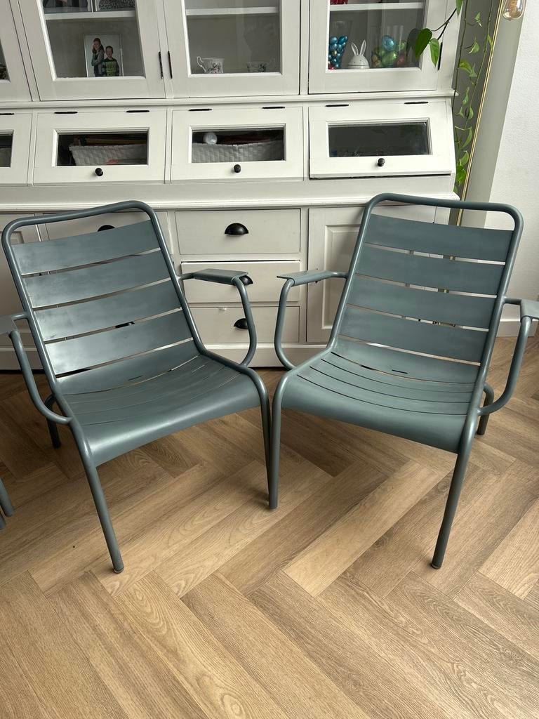 Twee Fermob Luxembourg stoelen, grijs, Ophalen, Gebruikt, Metaal