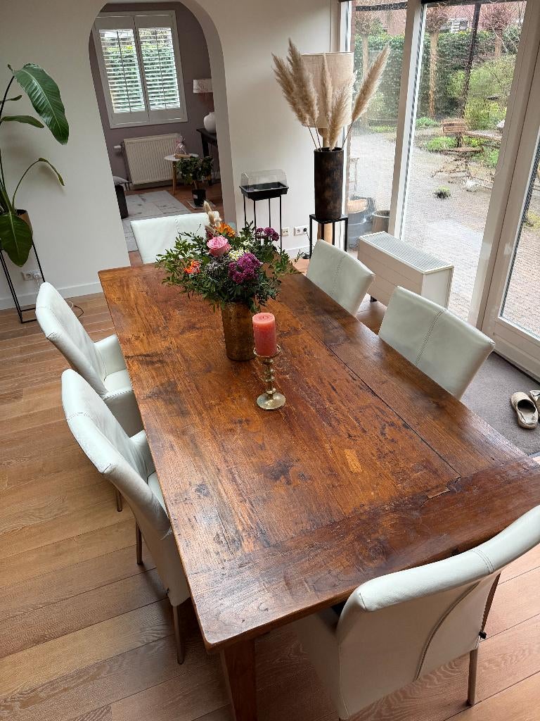 Koloniale hardhouten eettafel, Huis en Inrichting, Tafels | Eettafels, Ophalen, Gebruikt, Teakhout, 200 cm of meer