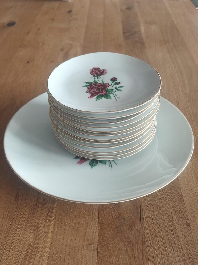 Vintage gebakschotels gebakstel serveerschaal servies, Ophalen of Verzenden