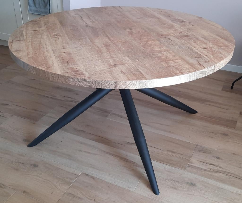 Ronde eettafel 140 cm melamine/mango, Huis en Inrichting, Tafels | Eettafels, Ophalen, Rond, Zo goed als nieuw, Vijf personen of meer