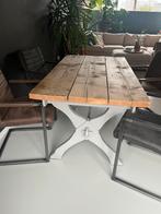 Brocante eettafel van steigerhout - 140x80 cm, Ophalen, Gebruikt, 100 tot 150 cm, 50 tot 100 cm