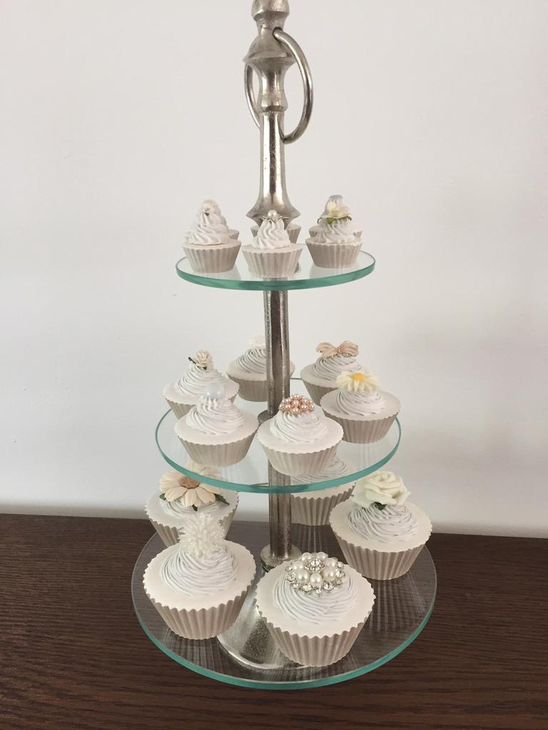 Brocante nep sier gebakejs, cupcakes parelmoer wit, Ophalen, Nieuw