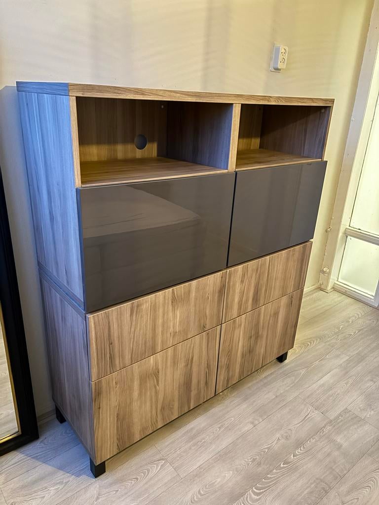 Ikea Besta kast, grijsbruin met 2 lades en 4 deuren, Huis en Inrichting, Kasten | Overige, Ophalen, Gebruikt